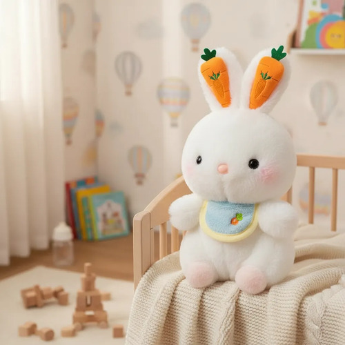 Peluche De Conejo Con Orejas De Zanahoria 23cm Kawaii Blanco — foto 2