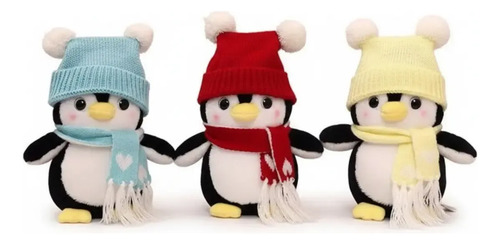 Peluche De Pingüino Con Gorro Y Bufanda 23cm Kawaii Varios