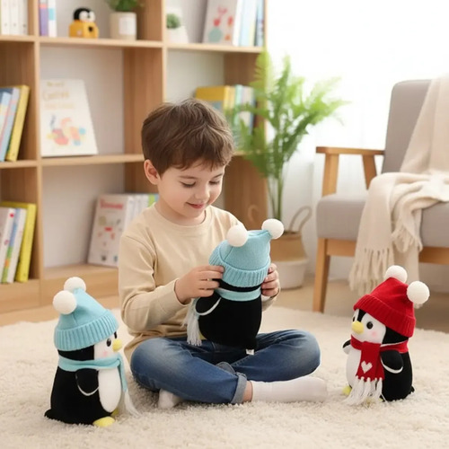 Peluche De Pingüino Con Gorro Y Bufanda 23cm Kawaii Varios — foto 3