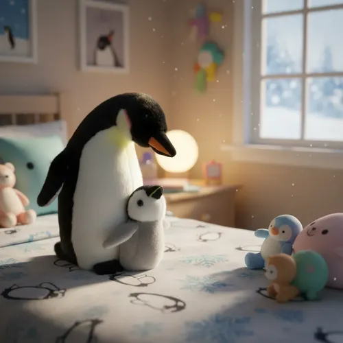 Peluche De Pingüino Con Hijo 50cm Animales Kawaii Negro — foto 2
