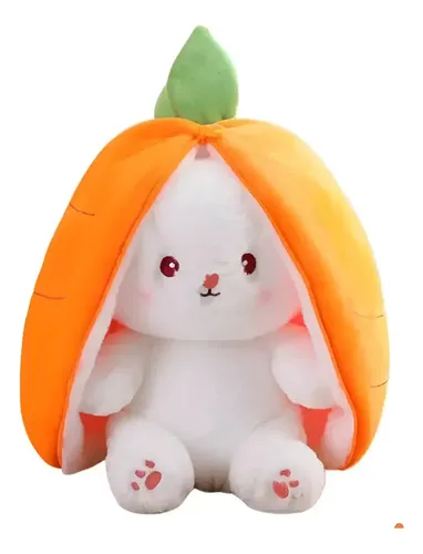 Peluche De Zanahoria Con Conejo 25 Cm Kawaii Naranja