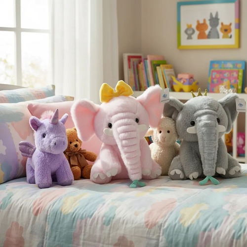 Peluche Elefante Tierno Para Bebé Con Lazo O Corona Kawaii Varios