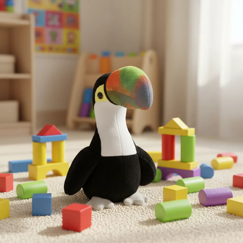 Peluche Tucán Suave Con Pico De Colores Para Niños Kawaii Negro — foto 3