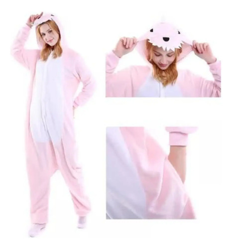 Pijama Disfraz Polar Para Adultos Diseño De Dino Rosa — foto 3