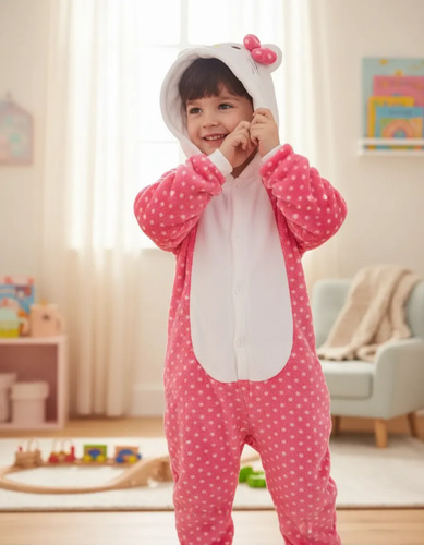Pijama Disfraz Polar Para Niños Diseño De Gato Kitty
