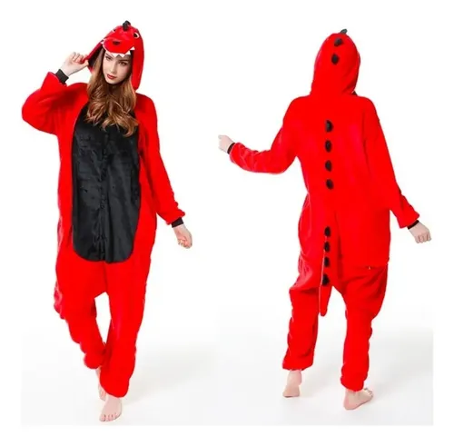 Pijama Polar Dinosaurio Rojo Enterizo Kigurumi Adulto Rojo Polar S — foto 2