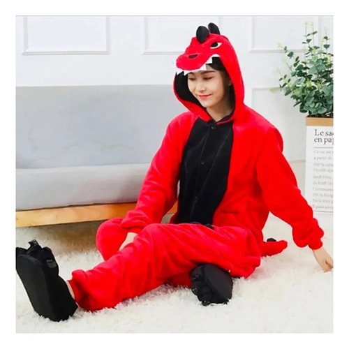 Pijama Polar Dinosaurio Rojo Enterizo Kigurumi Adulto Rojo Polar M — foto 3