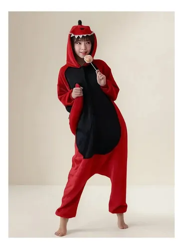 Pijama Polar Dinosaurio Rojo Enterizo Kigurumi Adulto Rojo Polar Xl