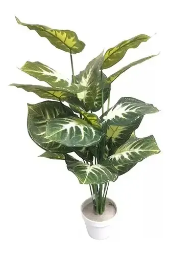 Planta Artificial Decorativa Caladium Verde-blanco De 50cm Verde