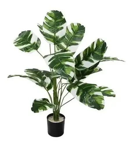 Planta Artificial Decorativa De Banano Variegado 80cm Verde