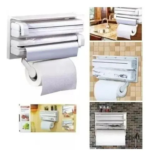 Porta Rollo Toalla Nova Triple Dispensador Cocina Alusa Film — foto 3