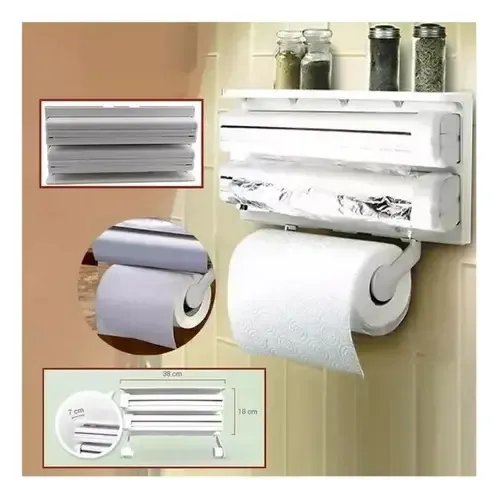 Porta Rollo Toalla Nova Triple Dispensador Cocina Alusa Film — foto 4
