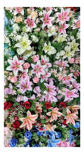 Ramo De Rosas Y Lilium Artificiales Decoración Azul — foto 2