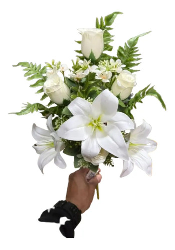 Ramo De Rosas Y Lilium Artificiales Decoración Blanco