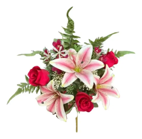 Ramo De Rosas Y Lilium Artificiales Decoración Fucsia