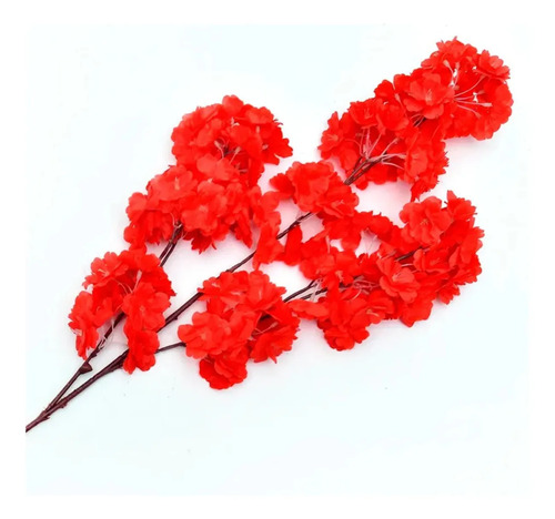 Ramo Flor De Cerezo Artificial Decoración Rojo