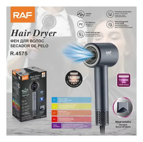 Secador De Pelo Secado Rápido Raf 1600w Negro — foto 7