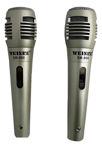 Set 2 Microfonos Weisre Dinamico Con Cable Karaoke Gris