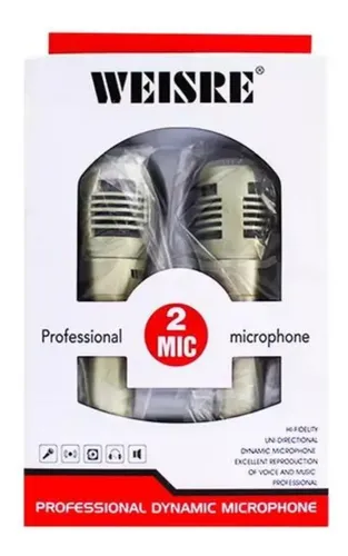 Set 2 Microfonos Weisre Dinamico Con Cable Karaoke Gris — foto 2