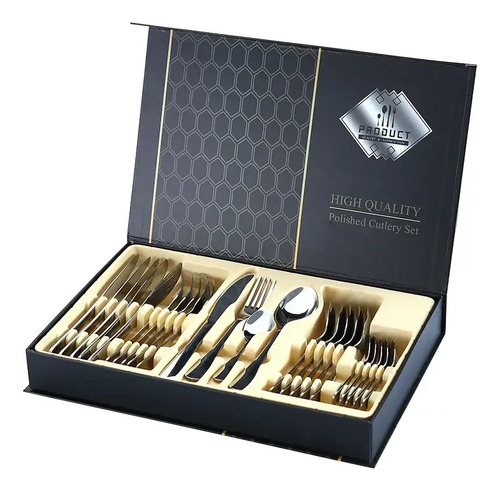 Set 24 Piezas Cubiertos Acero Inoxidable Cuchillo Tenedor Negro