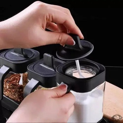 Set De 3 Especieros Condimenteros Vidrio Con Cuchara Negro — foto 2