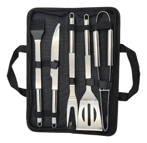 Set Parrillero 5 Pizas De Acero Inoxidable Bolso Para Asados