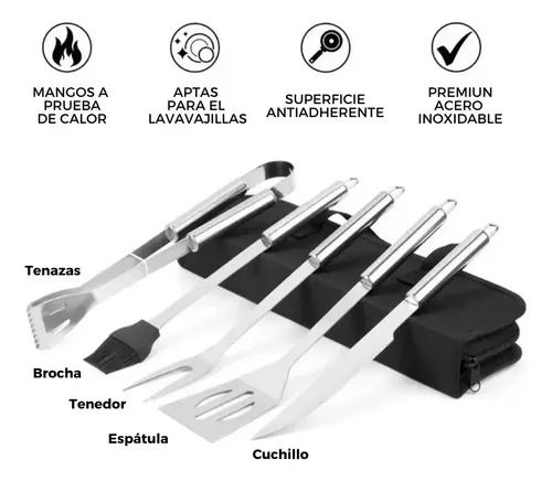 Set Parrillero 5 Pizas De Acero Inoxidable Bolso Para Asados — foto 3