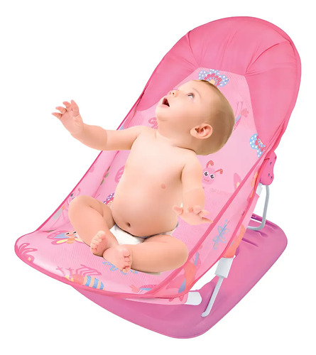 Silla De Baño Plegable Para Bebe Con Almohada Y Red Flotante Rosa