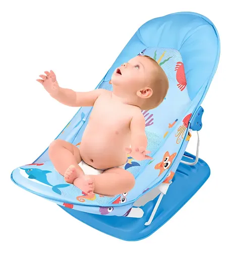 Silla De Baño Plegable Para Bebe Con Almohada Y Red Flotante Azul