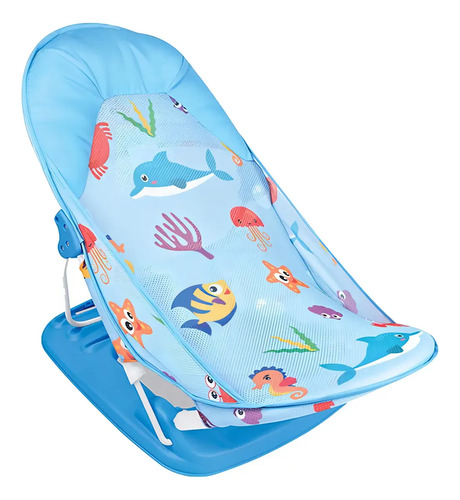 Silla De Baño Plegable Para Bebe Con Almohada Y Red Flotante Azul — foto 3