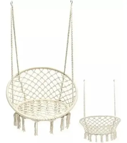 Silla Hamaca Colgante Tejida Columpio Interior Terraza White Silla Colgante