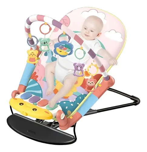 Silla Mecedora Gimnasio Piano Musical 2 En 1 Para Bebe Rosa