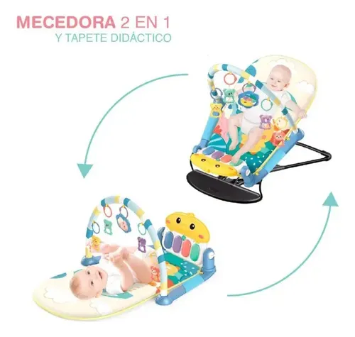 Silla Mecedora Gimnasio Piano Musical 2 En 1 Para Bebe Rosa — foto 4