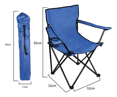 Silla Plegable De Camping Con Apoyabrazos Azul Y Bolso De Transporte