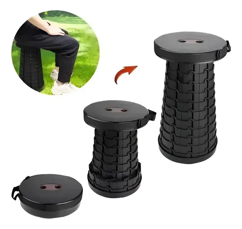Taburete Plegable Portátil De Plástico Retráctil Silla Negro
